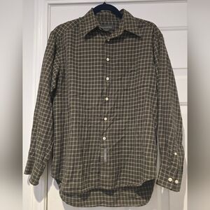 Banana Republic Size Small Green Plaid Long Sleeve Collared Button Down
